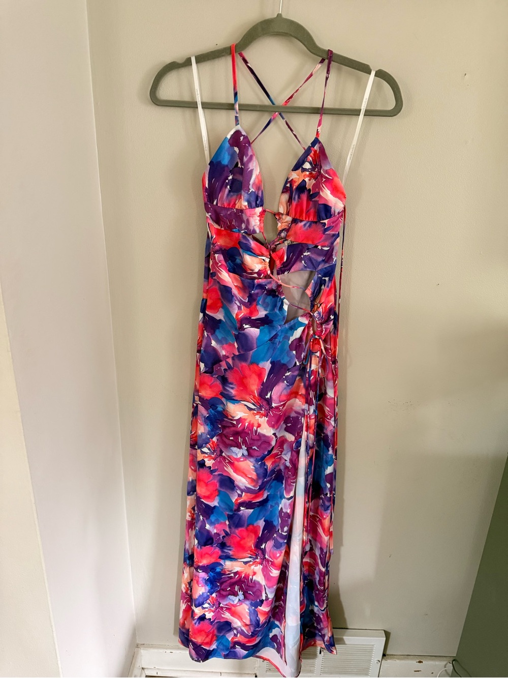For Love & Lemons Floral Cutout Halter Maxi Dress - Purple, Pink, Blue - Picture 6 of 7